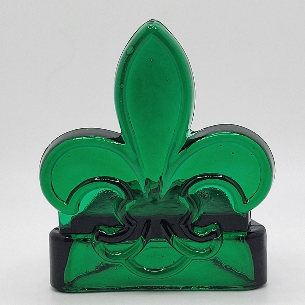 Emerald Green Glass Fleur-de-Lis Tealight Candle Holder Decor‎
